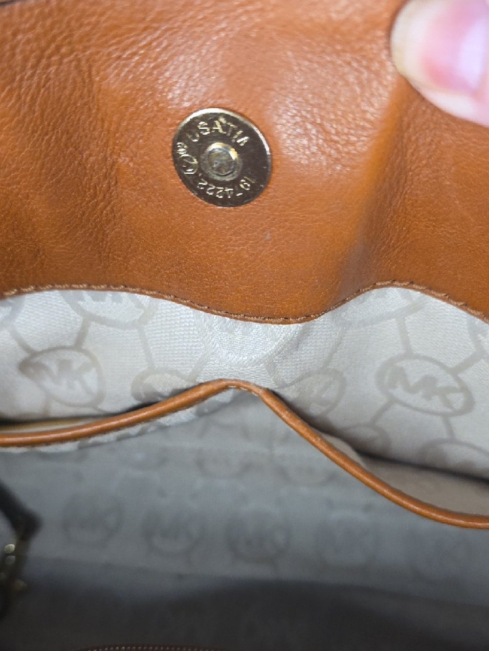 Michael Kors Hamilton MonoNavy and Tan Stripe Canvas Tote with Gold Hardware - Picture 13 of 14